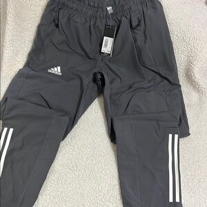 Adidas Gray Track Pants with White Stripes